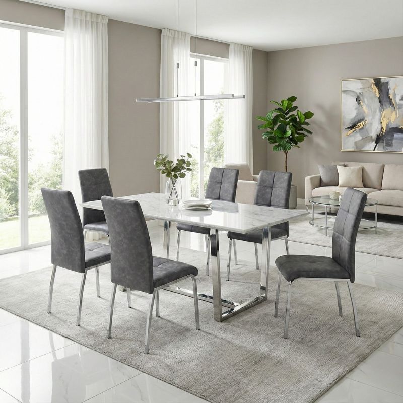 Καρέκλα τραπεζαρίας Alma Megapap γκρι PU - μεταλλικό πόδι χρωμίου 42x53x97εκ.