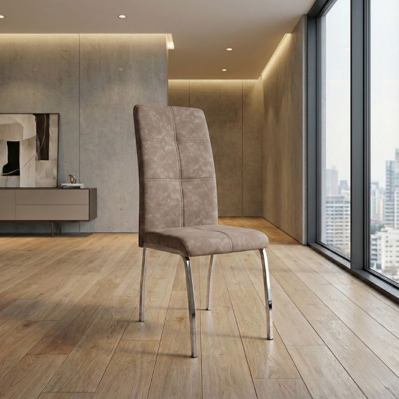 Καρέκλα τραπεζαρίας Alma Megapap μπεζ PU - μεταλλικό πόδι χρωμίου 42x53x97εκ.