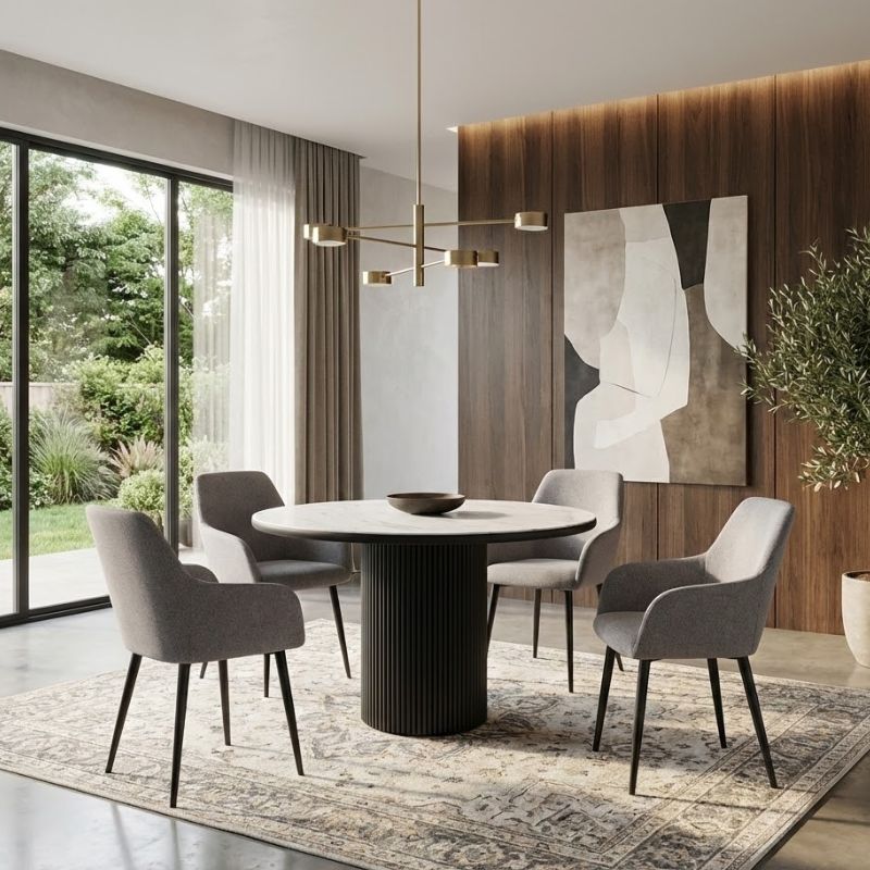 Πολυθρόνα τραπεζαρίας Monica Megapap ανοιχτό μπεζ ύφασμα - μεταλλικό μαύρο πόδι 54x57x84εκ.