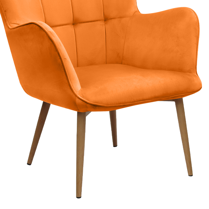 Πολυθρόνα - Μπερζέρα με υποπόδιο Lily Megapap κροκί βελούδο - μεταλλικό πόδι χρώμα φυσικό 70x62x98εκ.