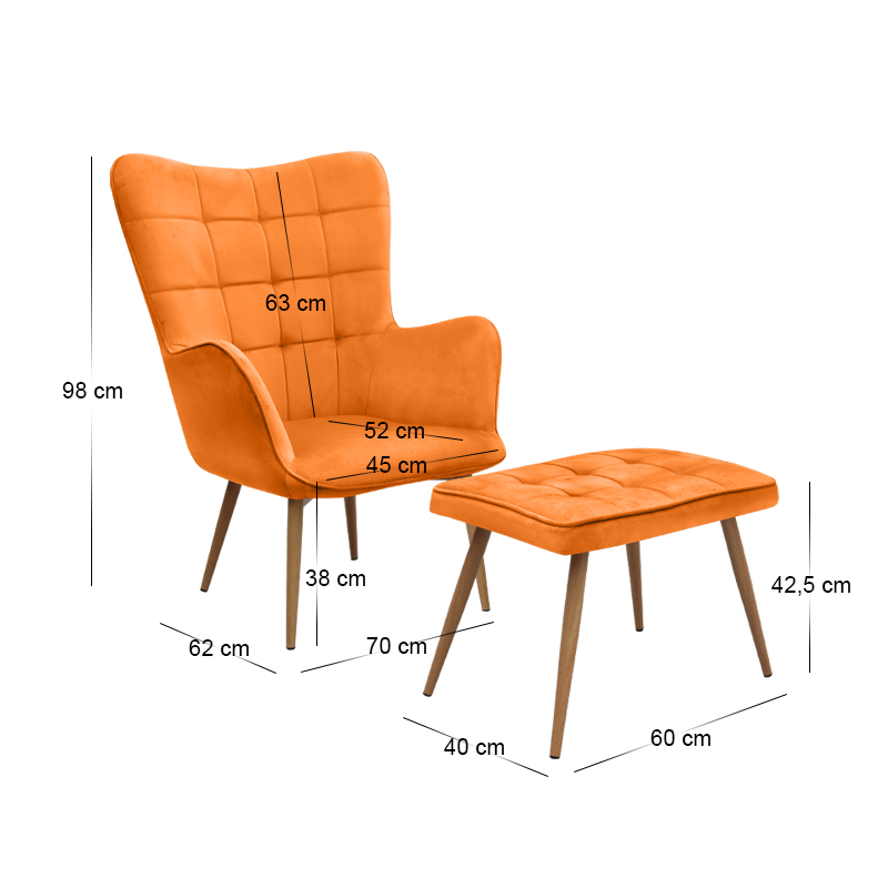 Πολυθρόνα - Μπερζέρα με υποπόδιο Lily Megapap κροκί βελούδο - μεταλλικό πόδι χρώμα φυσικό 70x62x98εκ.