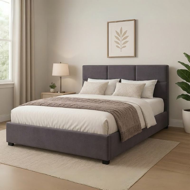 Κρεβάτι Kingston Megapap βελούδινο με αποθηκευτικό χώρο χρώμα ανθρακί 160x200εκ.