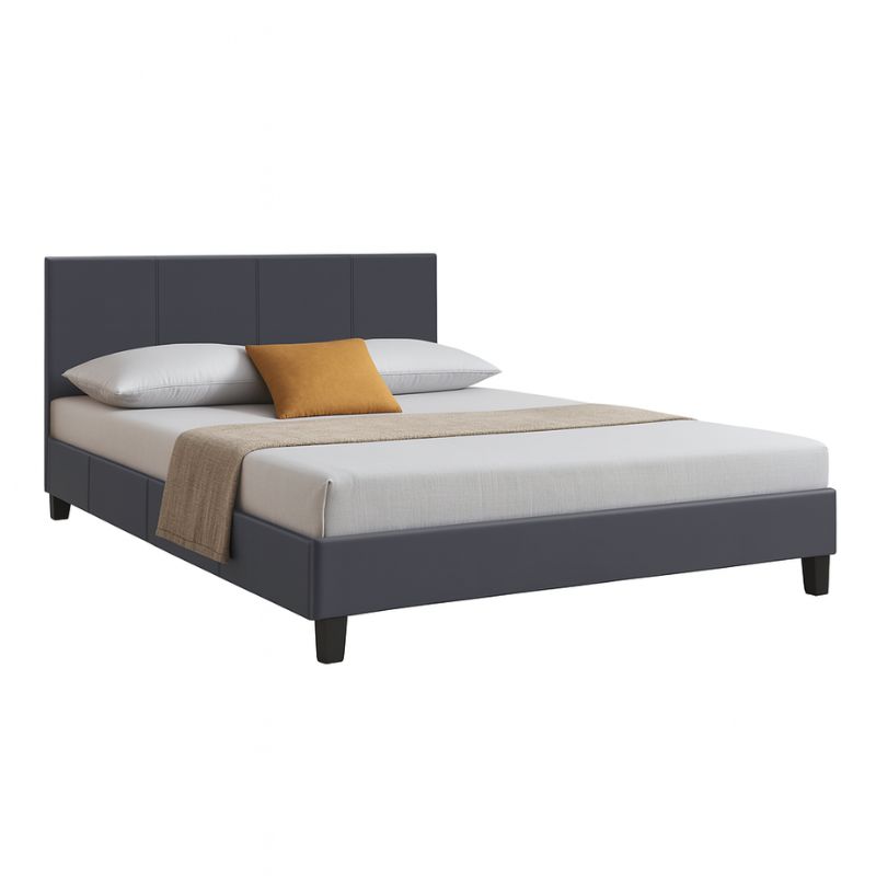 Κρεβάτι Flat Megapap από τεχνόδερμα χρώμα μαύρο ματ 160x200εκ.