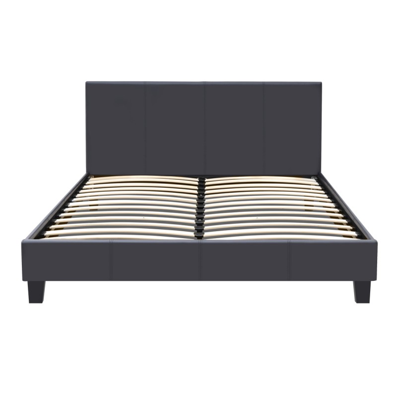 Κρεβάτι Flat Megapap από τεχνόδερμα χρώμα μαύρο ματ 150x200εκ.