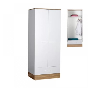 Ντουλάπα ρούχων Base Megapap δίφυλλη με συρτάρια χρώμα λευκό - sonoma 80x52x198εκ.