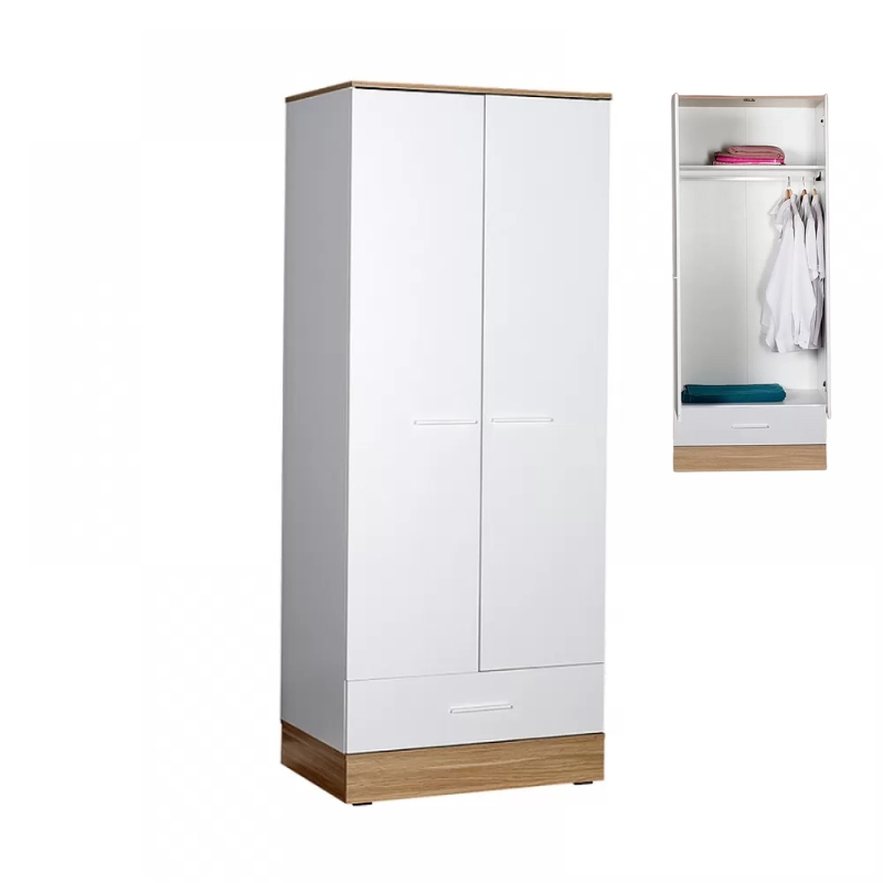 Ντουλάπα ρούχων Base Megapap δίφυλλη με συρτάρια χρώμα λευκό - sonoma 80x52x198εκ.