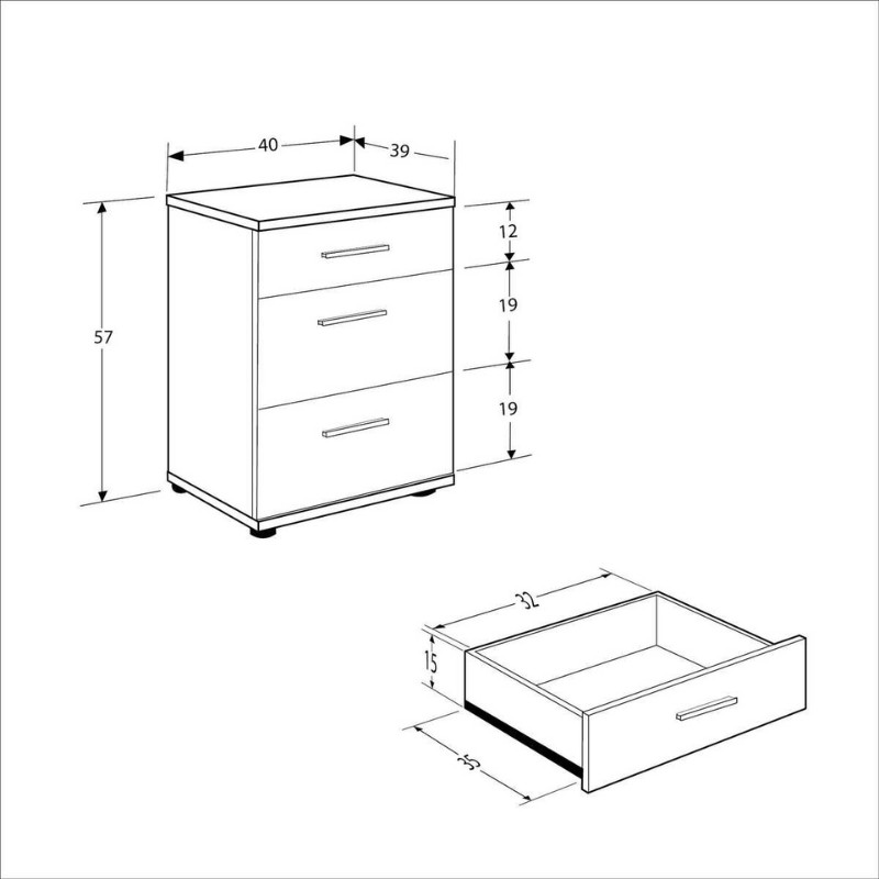 Κομοδίνο - συρταριέρα γραφείου Trendline Megapap χρώμα λευκό 40x39x57εκ.