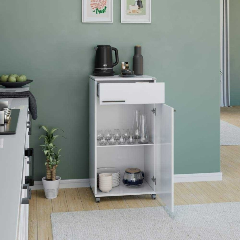 Ντουλάπι Diamond Megapap τροχήλατο χρώμα λευκό gloss 50x40x100εκ.