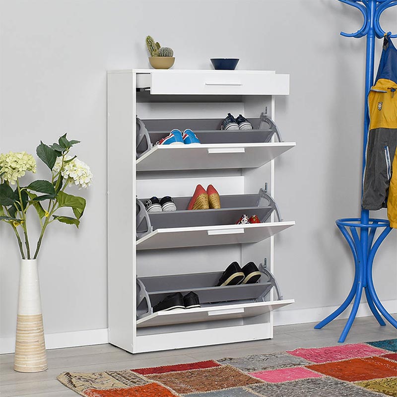 Παπουτσοθήκη Flat Megapap 18 ζεύγων χρώμα λευκό 75x29x128εκ.