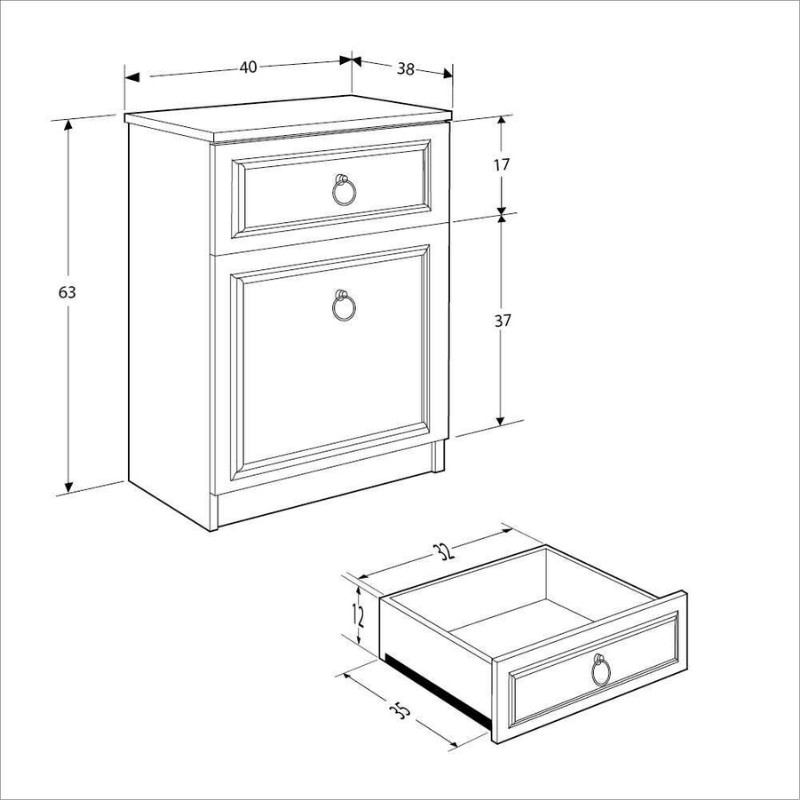Κομοδίνο Hampton Megapap χρώμα λευκό 40x38x63εκ.
