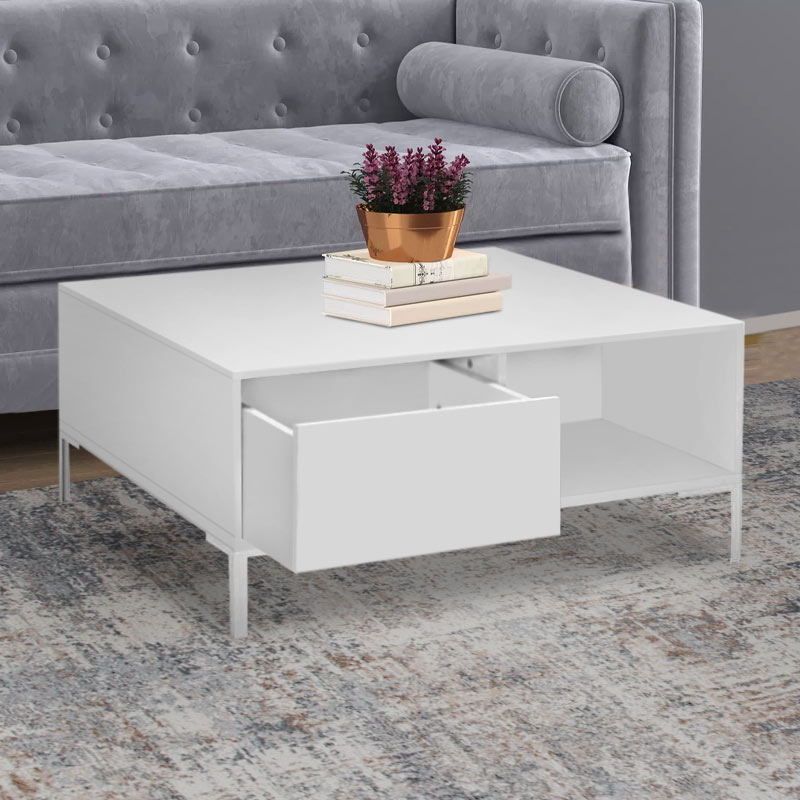 Τραπεζάκι σαλονιού Slide Megapap χρώμα λευκό 90x90x42εκ.