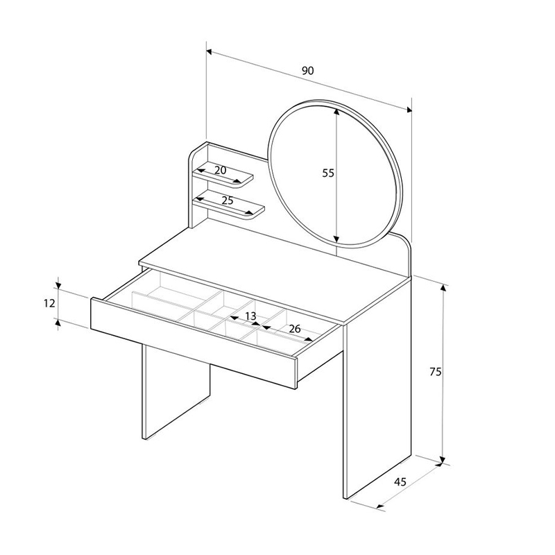 Τουαλέτα με καθρέπτη Dior Megapap χρώμα λευκό του πάγου 90x45x138εκ.