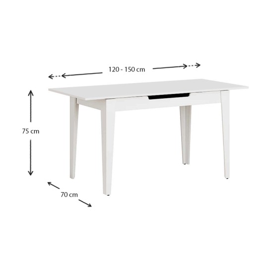 Τραπέζι Trendline Megapap επεκτεινόμενο χρώμα λευκό 120/150x70x75εκ. Τραπέζι Trendline Megapap επεκτεινόμενο χρώμα λευκό 120/150x70x75εκ.
