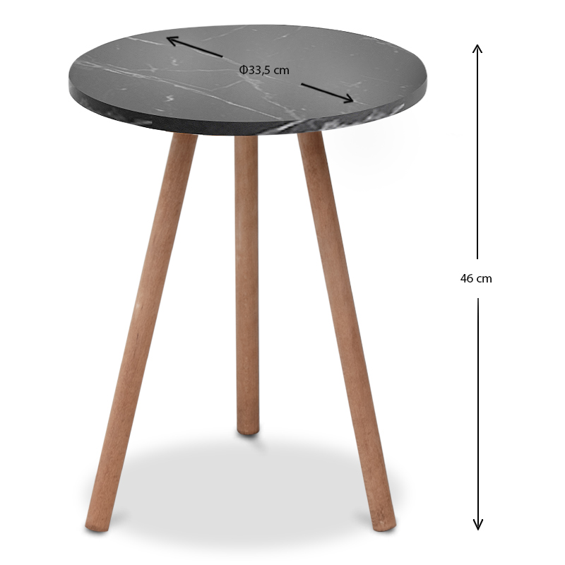 Βοηθητικό τραπεζάκι Roma Megapap χρώμα μαύρο εφέ μαρμάρου 33,5x33,5x46εκ.