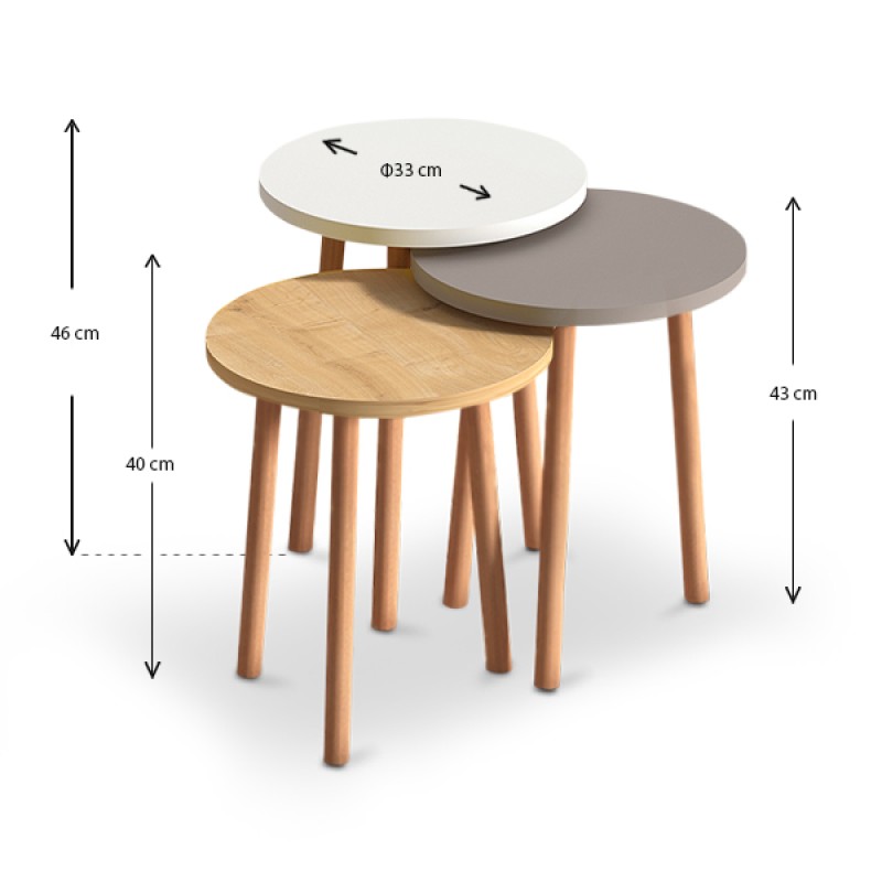 Βοηθητικά τραπεζάκια Roma Megapap χρώμα λευκό - cappuccino - oak