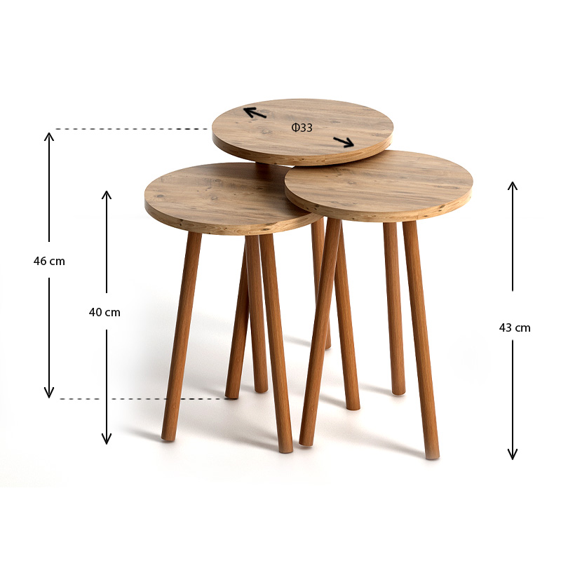 Βοηθητικά τραπεζάκια Roma Megapap χρώμα pine oak