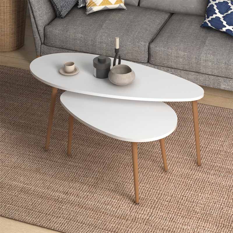 Βοηθητικά τραπεζάκια Elips Megapap χρώμα λευκό 116x46x46εκ.