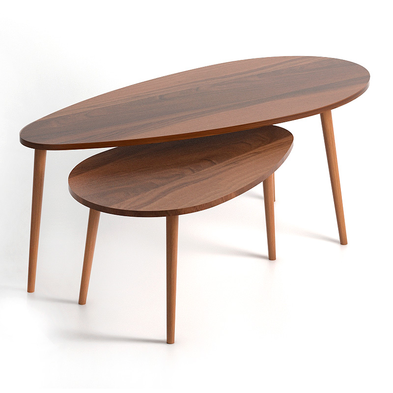 Βοηθητικά τραπεζάκια Elips Megapap χρώμα καρυδί 116x46x46εκ.