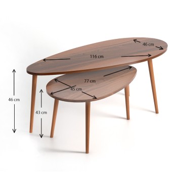 Βοηθητικά τραπεζάκια Elips Megapap χρώμα καρυδί 116x46x46εκ.