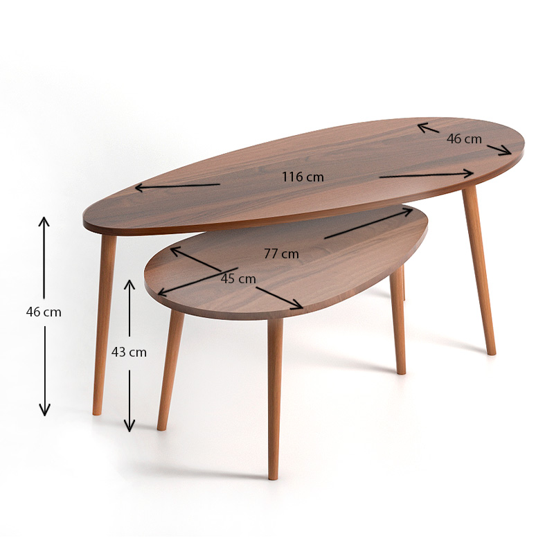 Βοηθητικά τραπεζάκια Elips Megapap χρώμα καρυδί 116x46x46εκ.