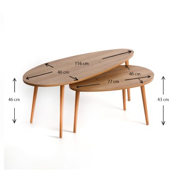 Βοηθητικά τραπεζάκια Elips Megapap χρώμα pine oak 116x46x46εκ.