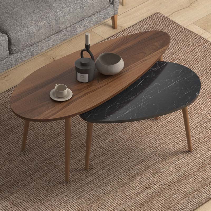 Βοηθητικά τραπεζάκια Elips Megapap χρώμα καρυδί - μαύρο εφέ μαρμάρου 116x46x46εκ.