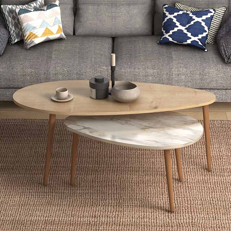 Βοηθητικά τραπεζάκια Elips Megapap χρώμα oak - μπεζ εφέ μαρμάρου 116x46x46εκ.