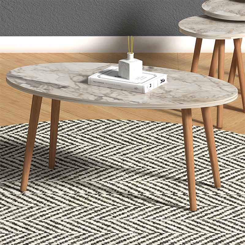 Τραπεζάκι σαλονιού + βοηθητικά τραπεζάκια Elips Megapap χρώμα εφέ μαρμάρου 90x50x41εκ.