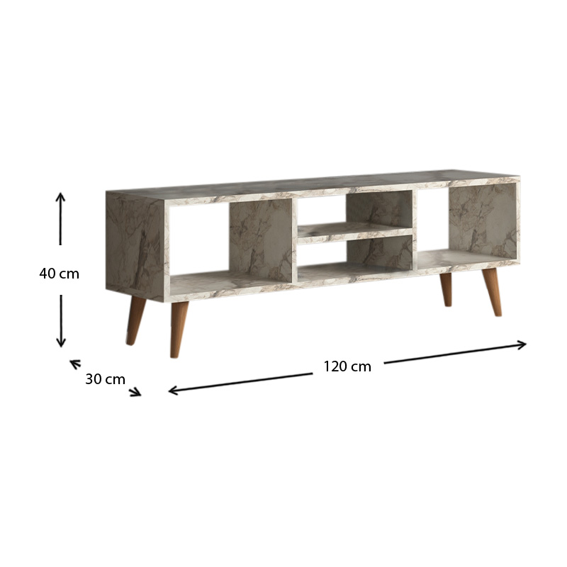 Έπιπλο τηλεόρασης Loren Megapap χρώμα μπεζ εφέ μαρμάρου 120x30x40εκ.