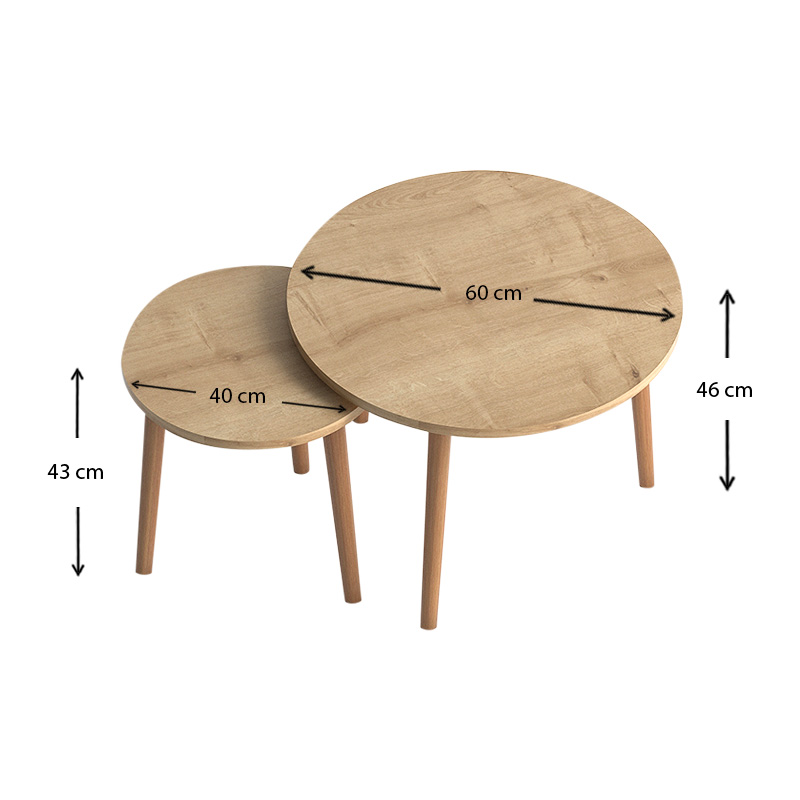 Σετ τραπεζάκια σαλονιού Roma Megapap 2 τμχ. χρώμα oak 60x60x46εκ.