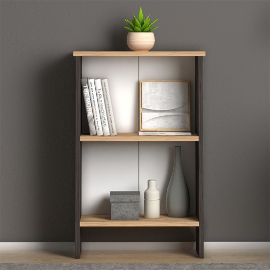 Βιβλιοθήκη μελαμίνης Flora Megapap χρώμα industrial grey - oak 52x25x80εκ. Βιβλιοθήκη μελαμίνης Flora Megapap χρώμα industrial grey - oak 52x25x80εκ.