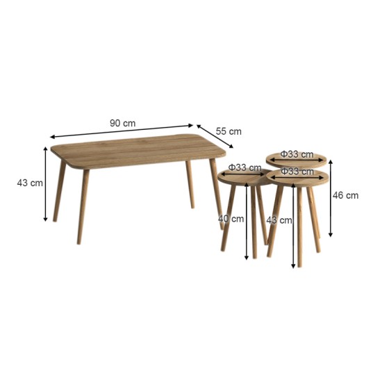 Τραπεζάκι σαλονιού σετ 4 τμχ Soul Megapap χρώμα oak 90x55x43εκ. Τραπεζάκι σαλονιού σετ 4 τμχ Soul Megapap χρώμα oak 90x55x43εκ.