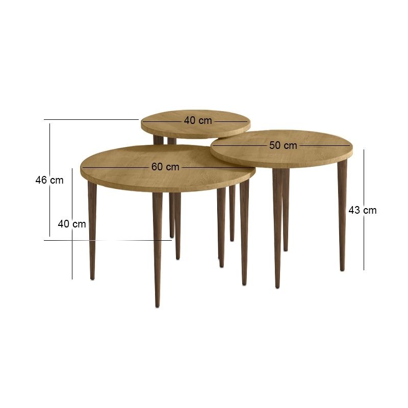 Τραπεζάκι σαλονιού σετ 3 τμχ Nola Megapap χρώμα sapphire oak Ø60x46εκ.