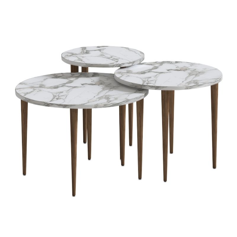 Τραπεζάκι σαλονιού σετ 3 τμχ Nola Megapap χρώμα λευκό εφέ μαρμάρου Ø60x46εκ.