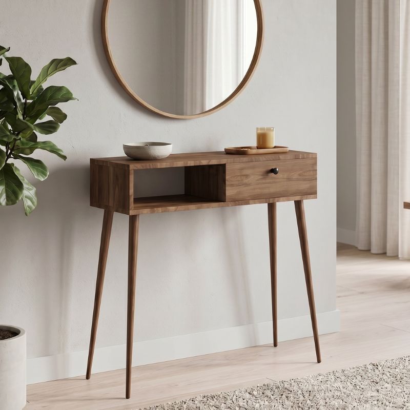 Κονσόλα Napoli Megapap χρώμα καρυδί 90x29x88εκ.