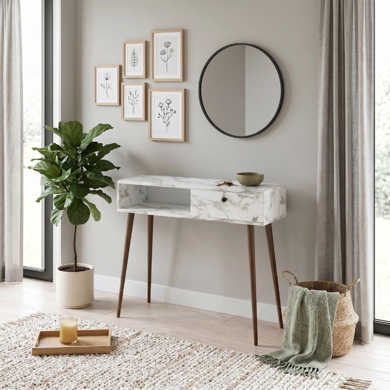 Κονσόλα Napoli Megapap χρώμα λευκό εφέ μαρμάρου 90x29x88εκ.