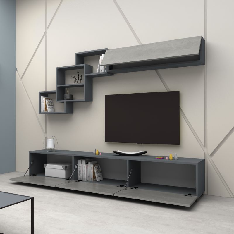 Σύνθεση τηλεόρασης Free Megapap χρώμα ανθρακί - γκρι σκυροδέματος 210x35x38εκ.