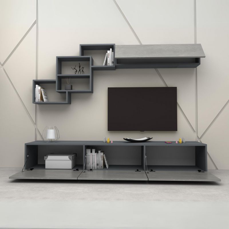 Σύνθεση τηλεόρασης Free Megapap χρώμα ανθρακί - γκρι σκυροδέματος 210x35x38εκ.