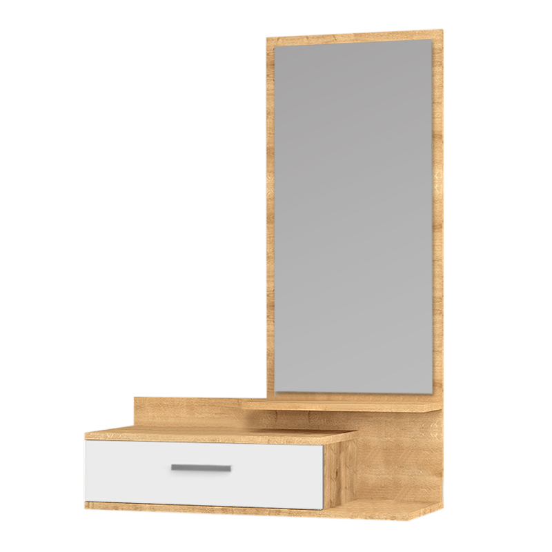 Έπιπλο εισόδου - τουαλέτα Joy Megapap με καθρέφτη χρώμα φυσικό οξιάς - λευκό 80x35x116εκ.