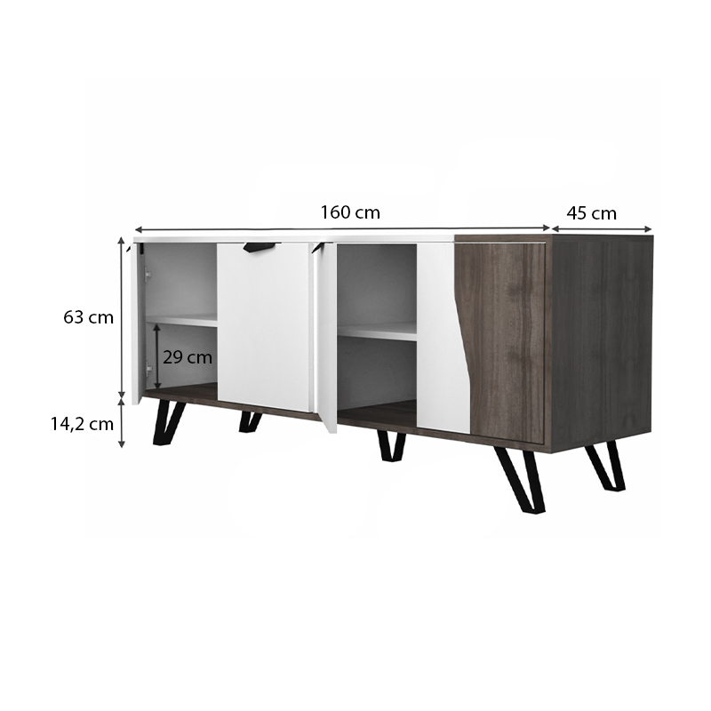 Μπουφές Jasmine Megapap χρώμα λευκό - καρυδί 160x45x78εκ.