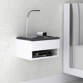 Κομοδίνο επιτοίχιο Mary Megapap χρώμα ανθρακί - λευκό 40x30x23εκ.