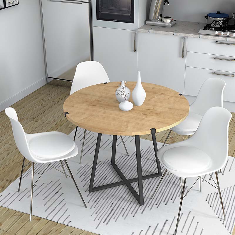 Τραπέζι Rubes Megapap χρώμα φυσικό οξιάς - ανθρακί 100x100x78εκ.