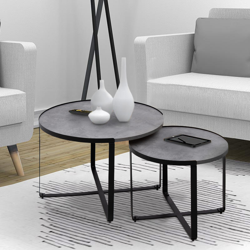 Σετ τραπεζάκια σαλονιού Davis Megapap 2τμχ. χρώμα γκρι σκυροδέματος 70x69x46εκ.