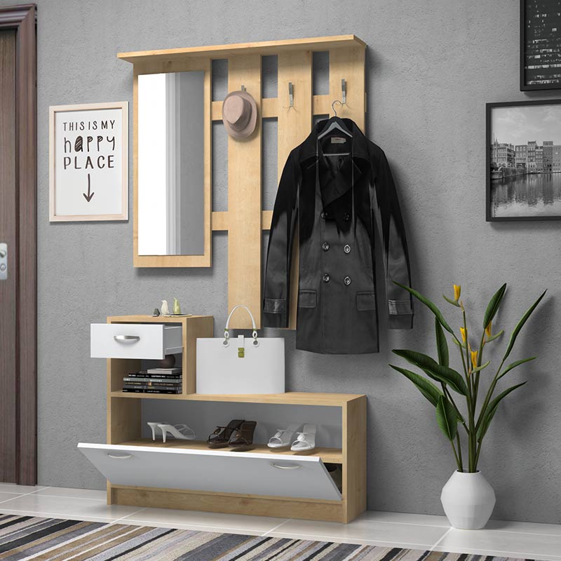 Έπιπλο εισόδου Raynold Megapap χρώμα φυσικό οξιάς - λευκό 100x30x180εκ.