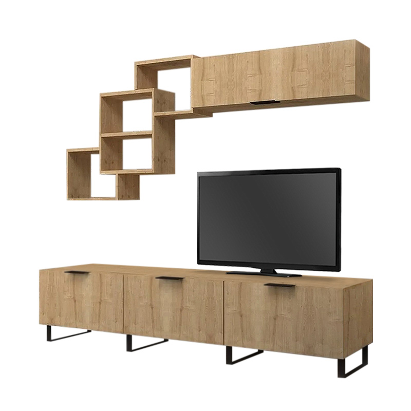 Σύνθεση τηλεόρασης Heydar Megapap χρώμα φυσικό οξιάς 210x35x50εκ.