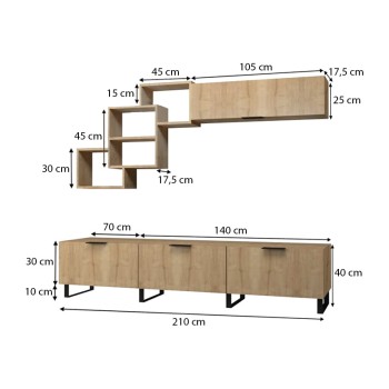 Σύνθεση τηλεόρασης Heydar Megapap χρώμα φυσικό οξιάς 210x35x50εκ.