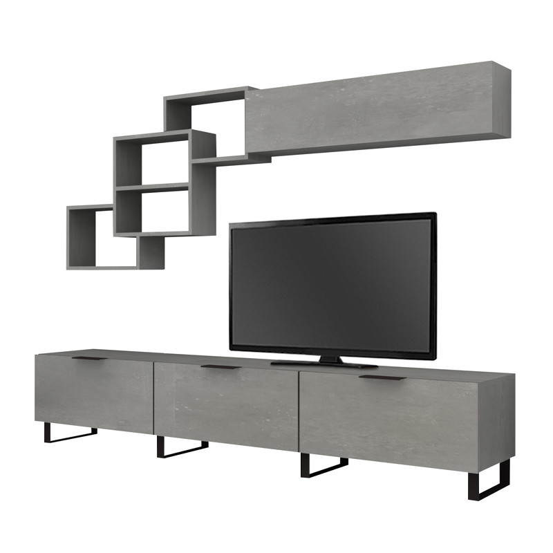 Σύνθεση τηλεόρασης Heydar Megapap χρώμα γκρι σκυροδέματος 210x35x40εκ.