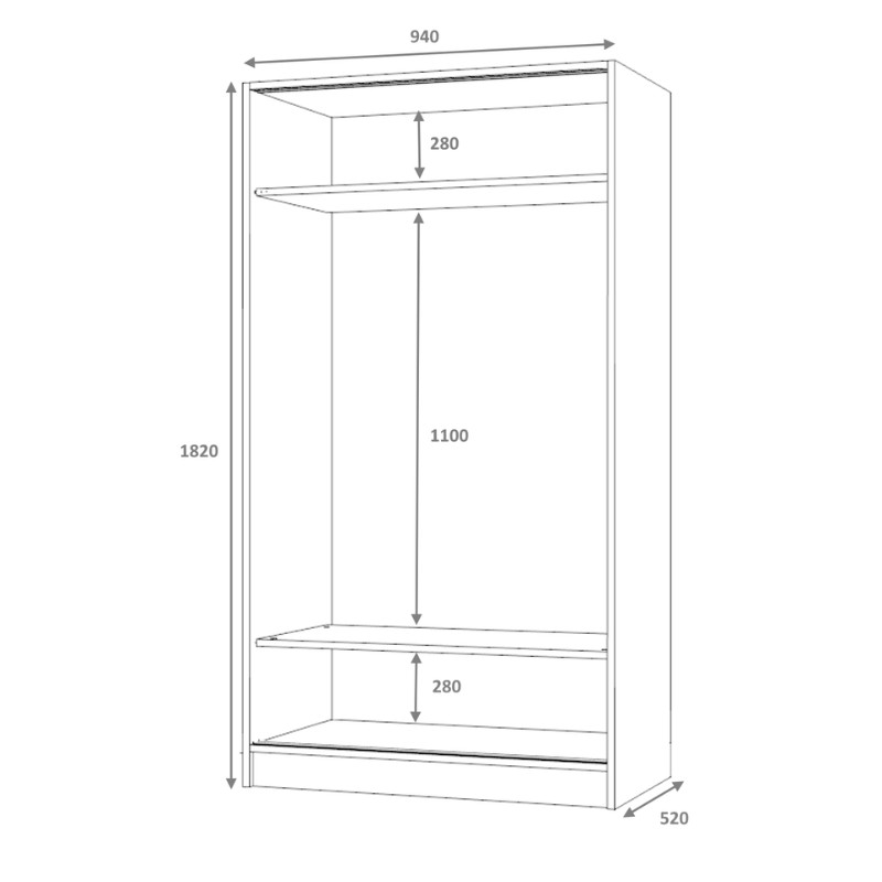 Ντουλάπα ρούχων Misra Megapap δίφυλλη συρόμενη χρώμα καρυδί 94x52x182εκ.
