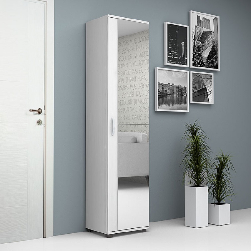 Ντουλάπα ρούχων - παπουτσοθήκη Visla Megapap μονόφυλλη με καθρέπτη χρώμα λευκό 45x36x187εκ.