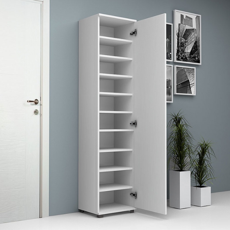 Ντουλάπα ρούχων - παπουτσοθήκη Visla Megapap μονόφυλλη με καθρέπτη χρώμα λευκό 45x36x187εκ.